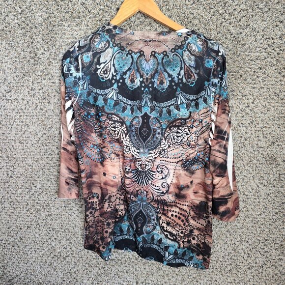 Chicos Top Womens 2‎ US Large Blue Embellished Scoop Neck Tee Casual Ladies - Picture 7 of 7